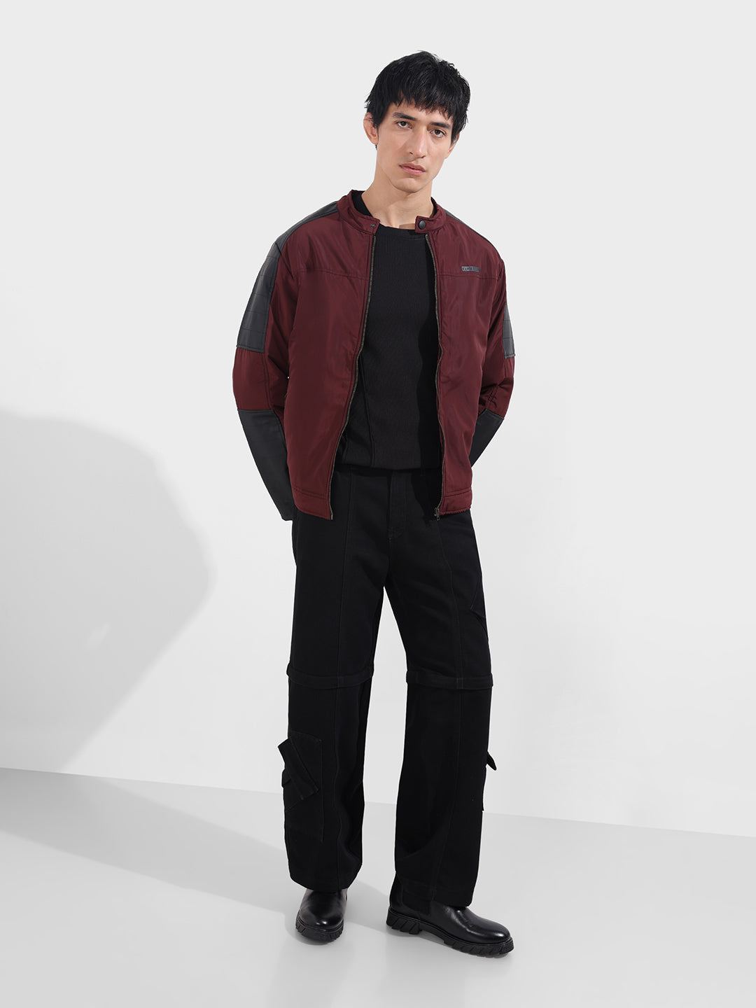 Men's Maroon Slim Fit Solid Casual Winter Jacket