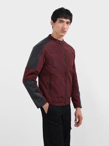 Men's Maroon Slim Fit Solid Casual Winter Jacket