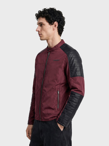 Men's Maroon Slim Fit Solid Casual Jacket