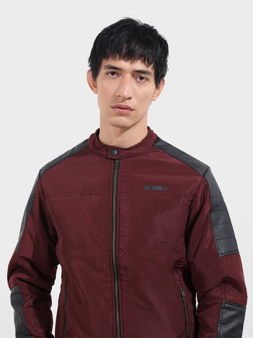 Men's Maroon Slim Fit Solid Casual Winter Jacket