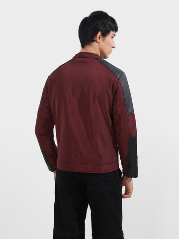 Men's Maroon Slim Fit Solid Casual Winter Jacket