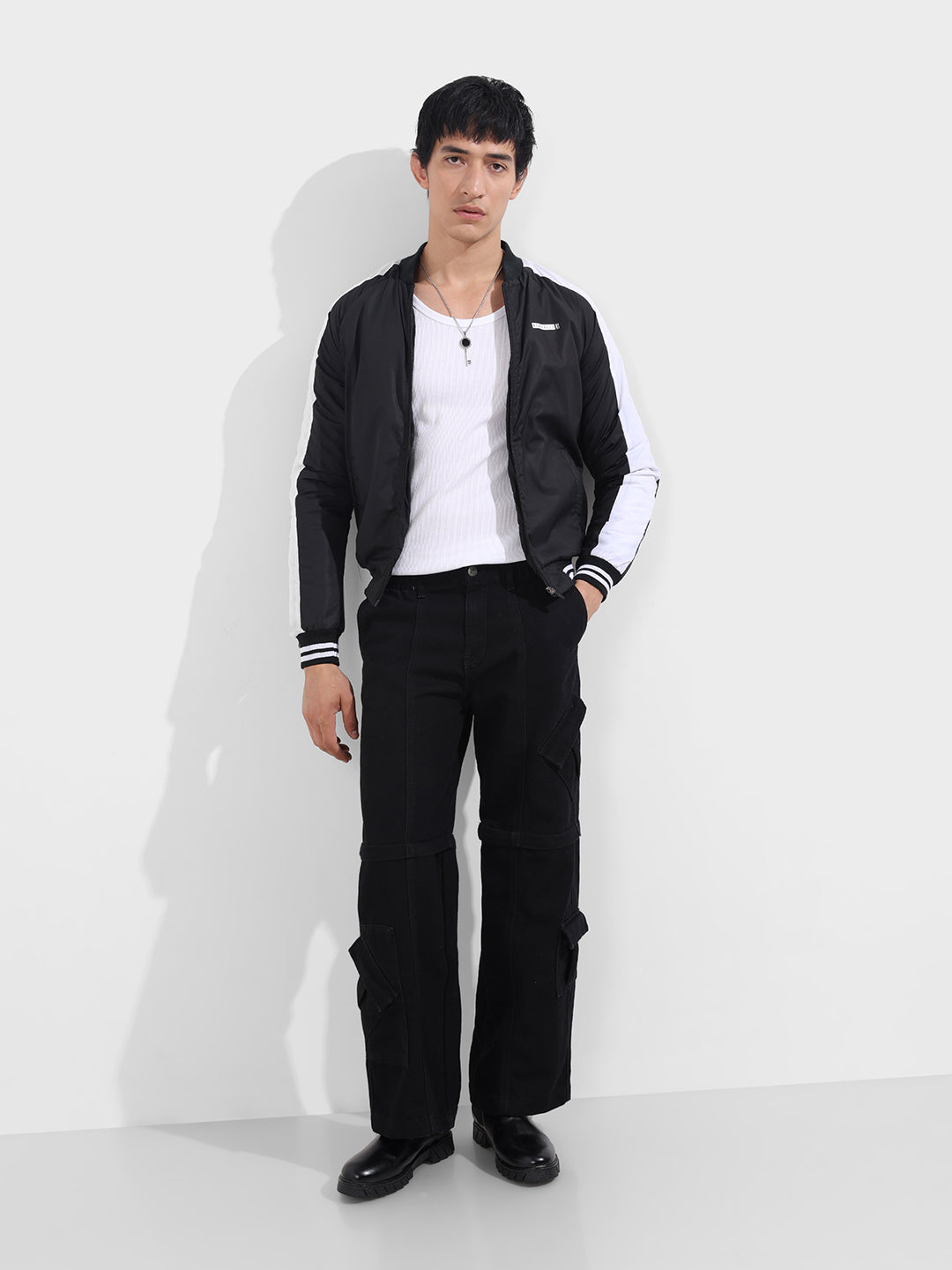 Men's Black Slim Fit Printed Casual Jackets