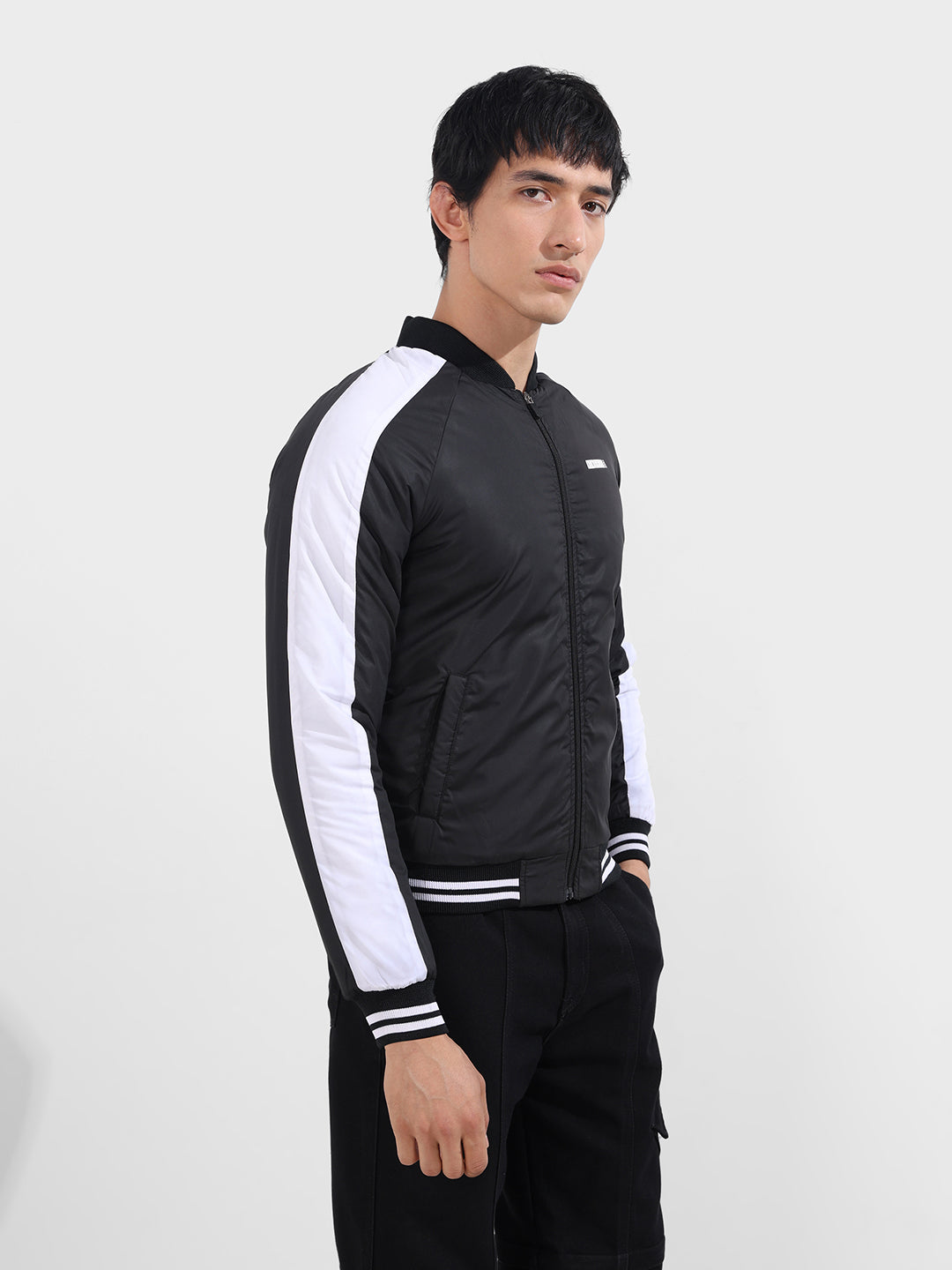 Men's Black Slim Fit Printed Casual Jackets