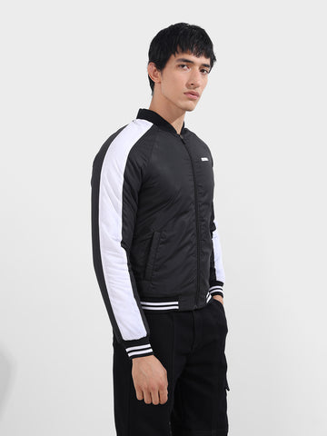 Men's Black Slim Fit Printed Casual Jackets