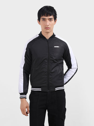 Men's Black Slim Fit Printed Casual Jackets