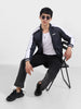 Men's Dark Navy Slim Fit Printed Casual Jackets