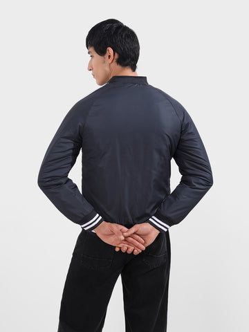 Men's Dark Navy Slim Fit Printed Casual Jackets