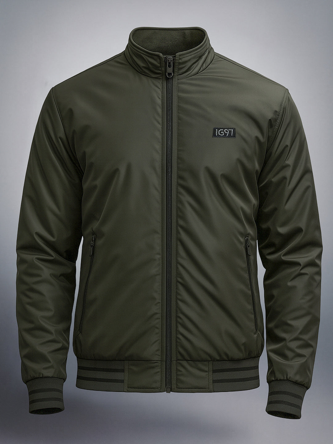 Men's Olive Slim Fit Solid Casual Winter Jacket