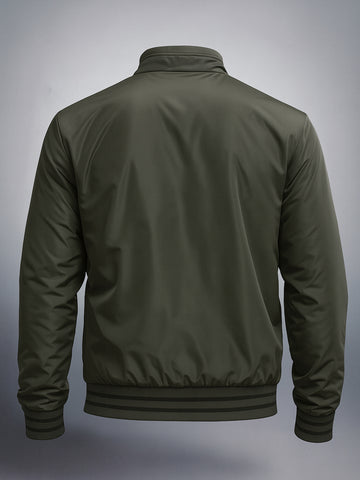 Men's Olive Slim Fit Solid Casual Winter Jacket