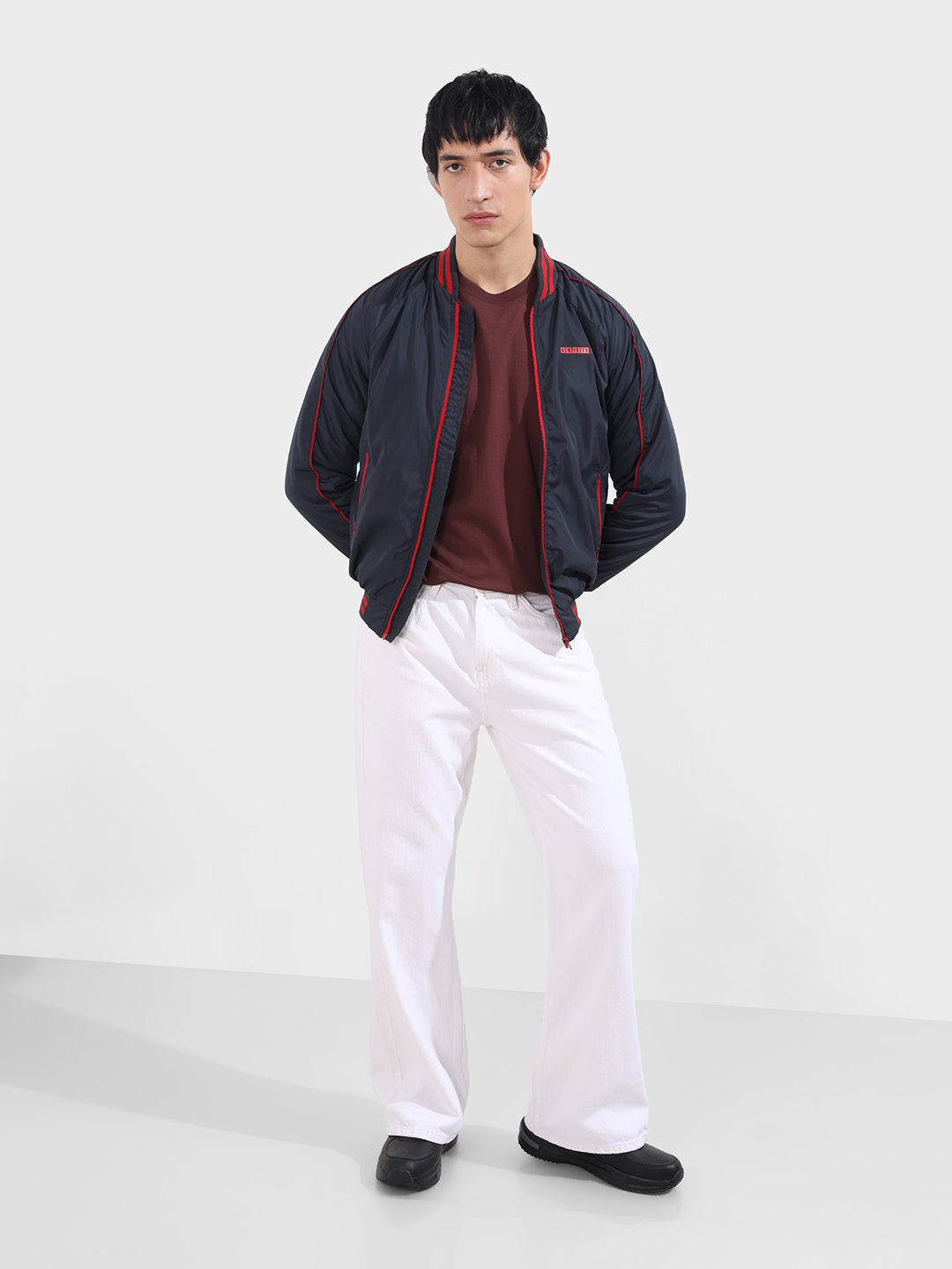 Men's Dark Navy Slim Fit Printed Casual Jackets