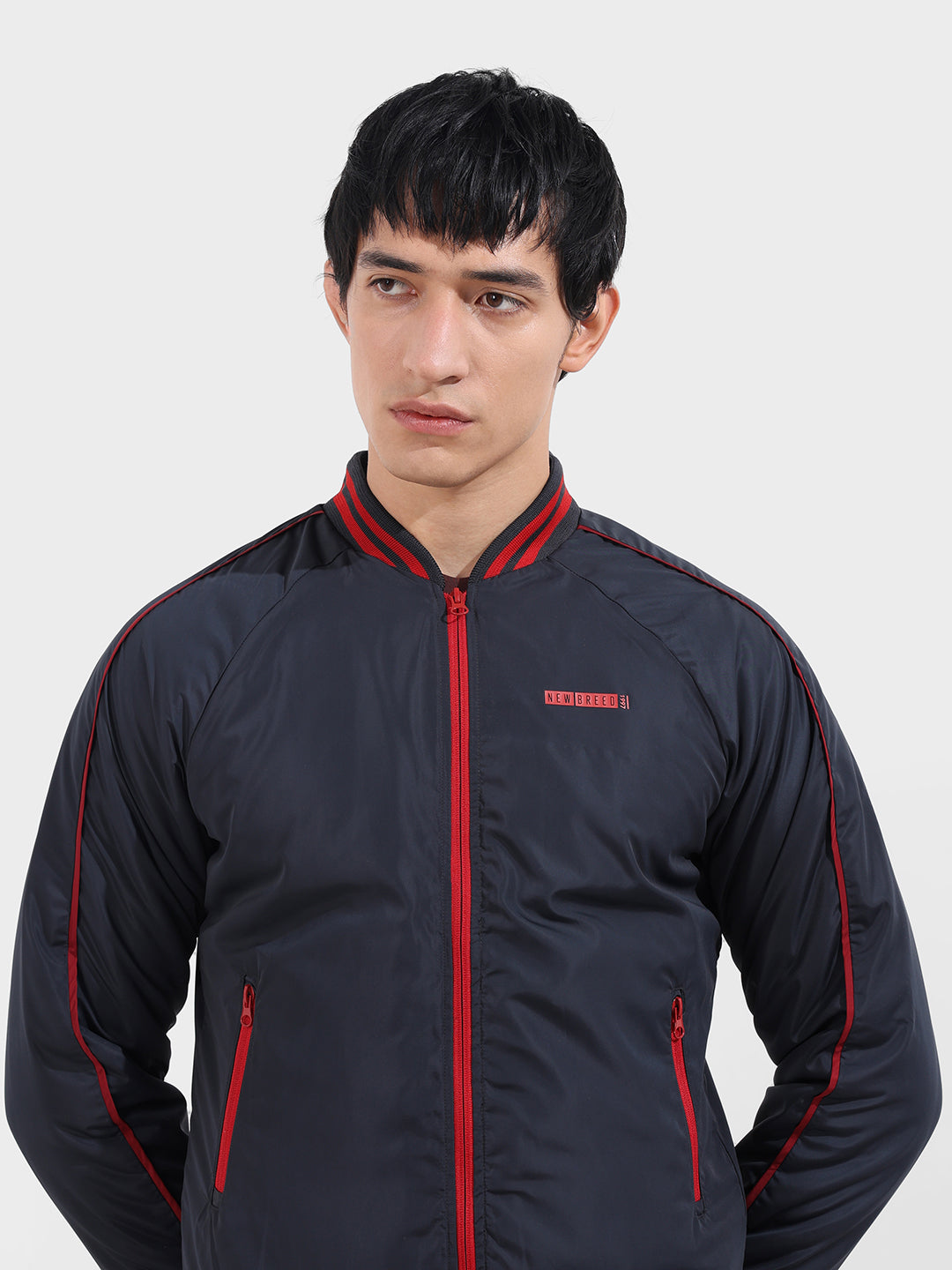 Men's Dark Navy Slim Fit Printed Casual Jackets