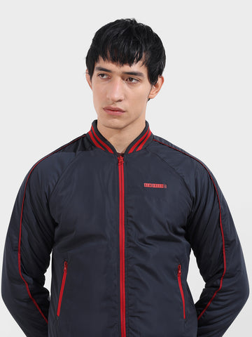 Men's Dark Navy Slim Fit Printed Casual Jackets