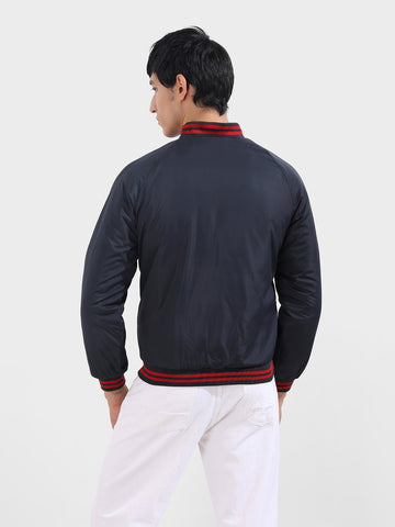 Men's Dark Navy Slim Fit Printed Casual Jackets