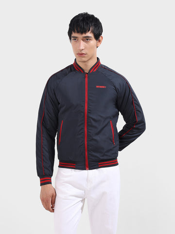 Men's Dark Navy Slim Fit Printed Casual Jackets