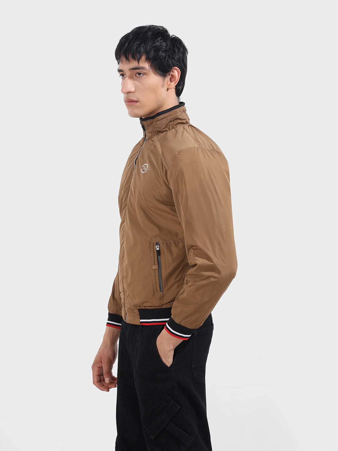 Men's Camel Slim Fit Printed Casual Jackets