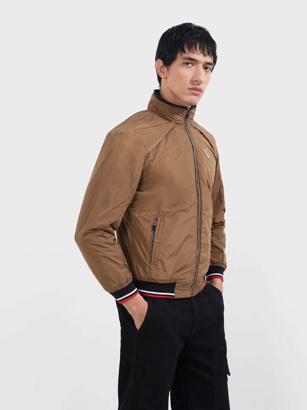 Men's Camel Slim Fit Printed Casual Jackets