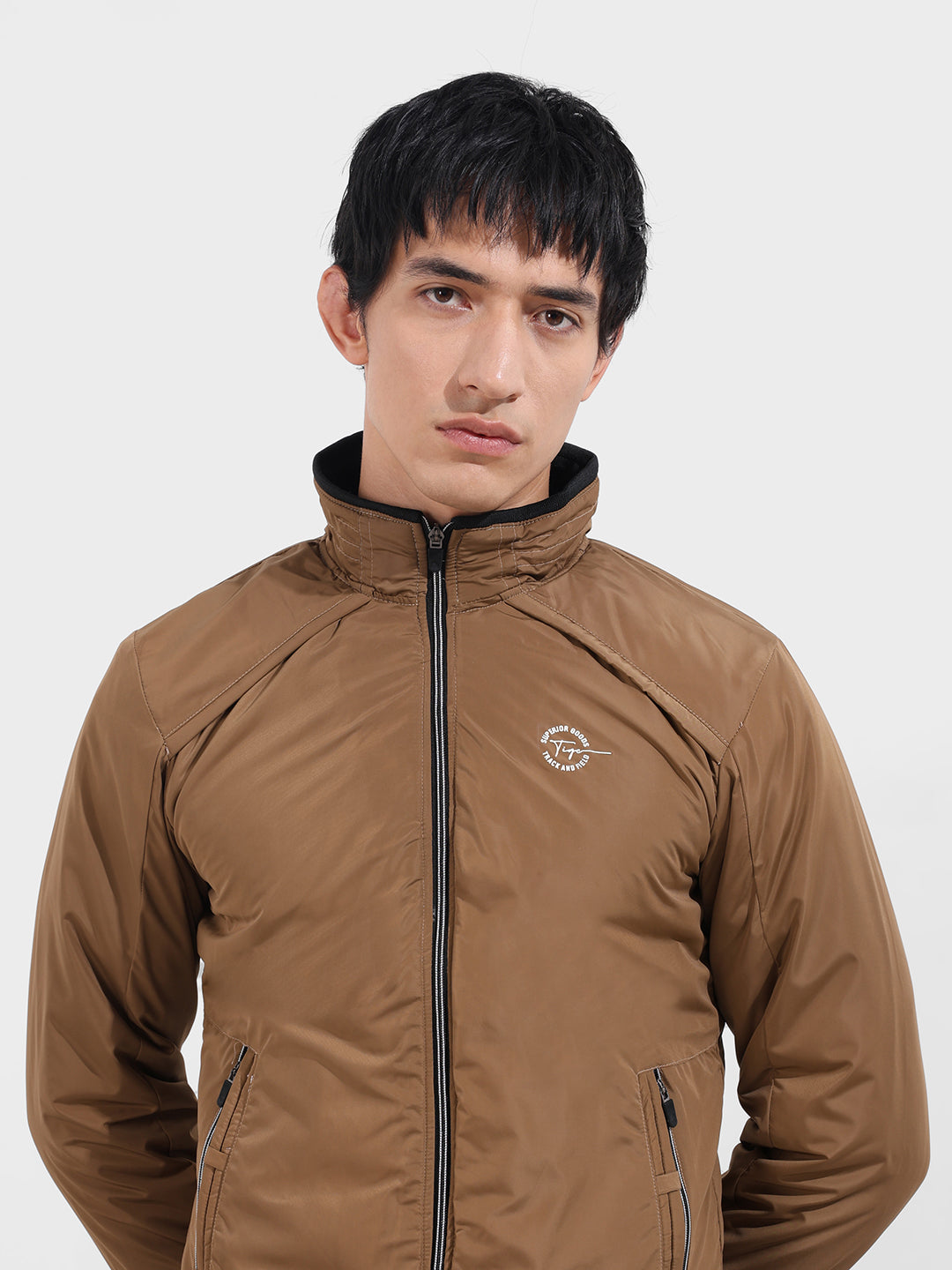 Men's Camel Slim Fit Printed Casual Jackets