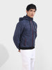 Men's Navy Blue Slim Fit Solid Casual Winter Jacket