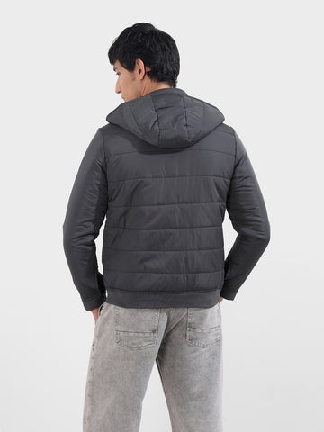 Men's Grey Slim Fit Solid Casual Winter Jacket