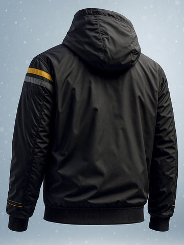 Men's Black Slim Fit Printed Casual Winter Jacket