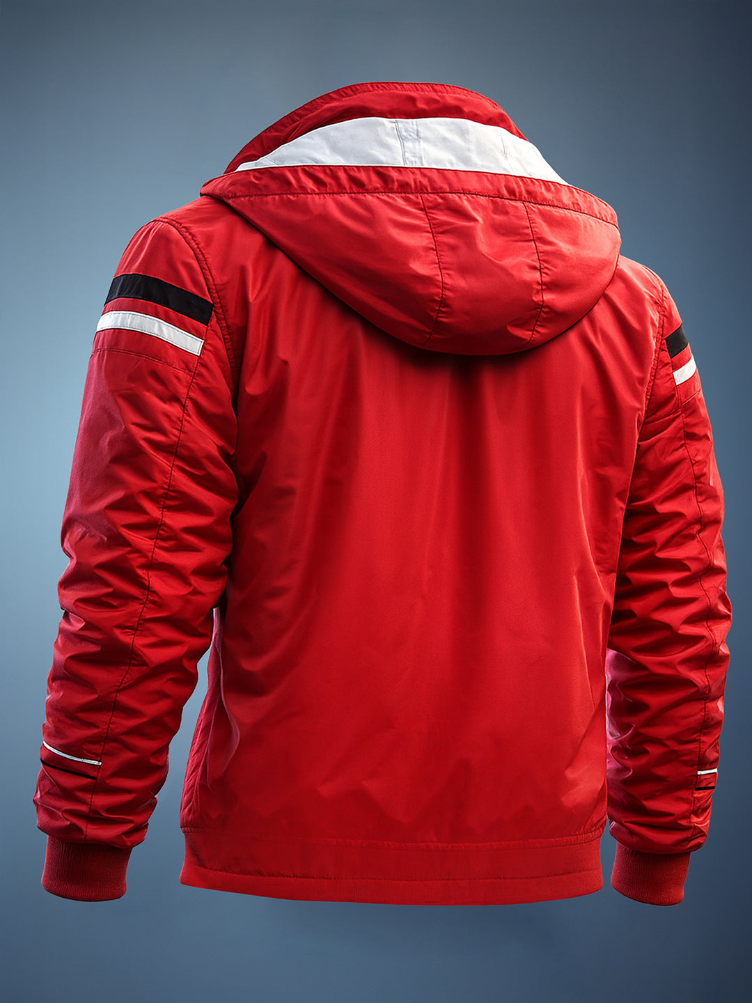 Men's Red Slim Fit Printed Casual Winter Jacket