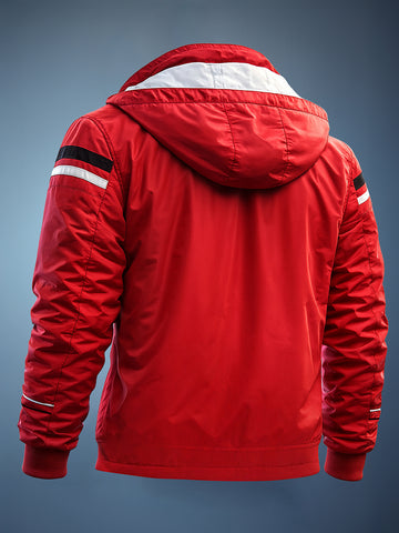 Men's Red Slim Fit Printed Casual Winter Jacket