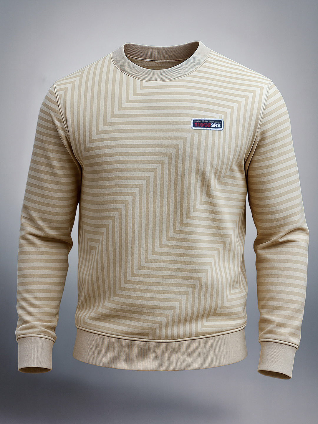 Men's Beige Regular Fit Striped Casual Sweat Shirt