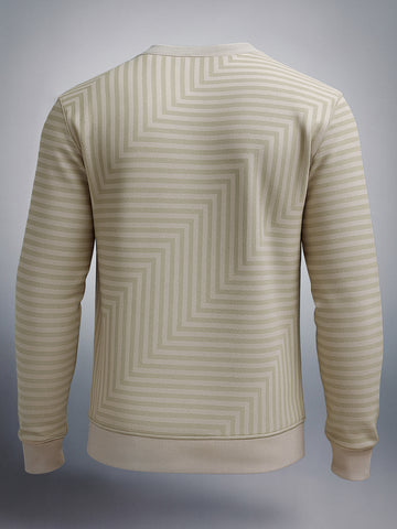 Men's Beige Regular Fit Striped Casual Sweat Shirt