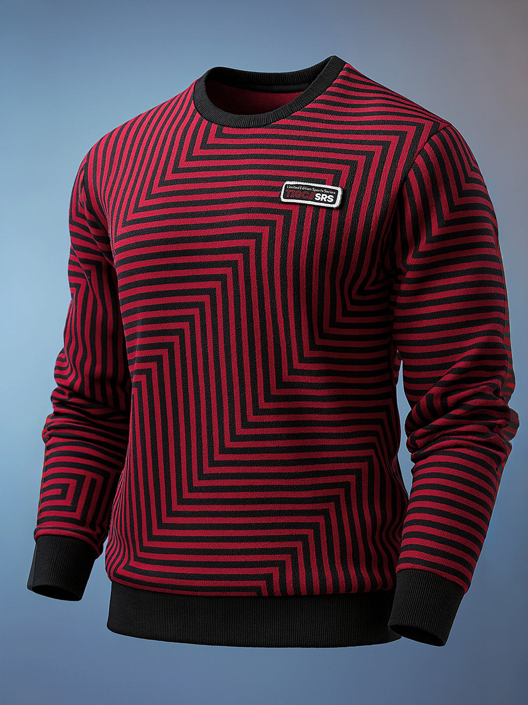 Men's Blood Red Regular Fit Striped Casual Sweat Shirt