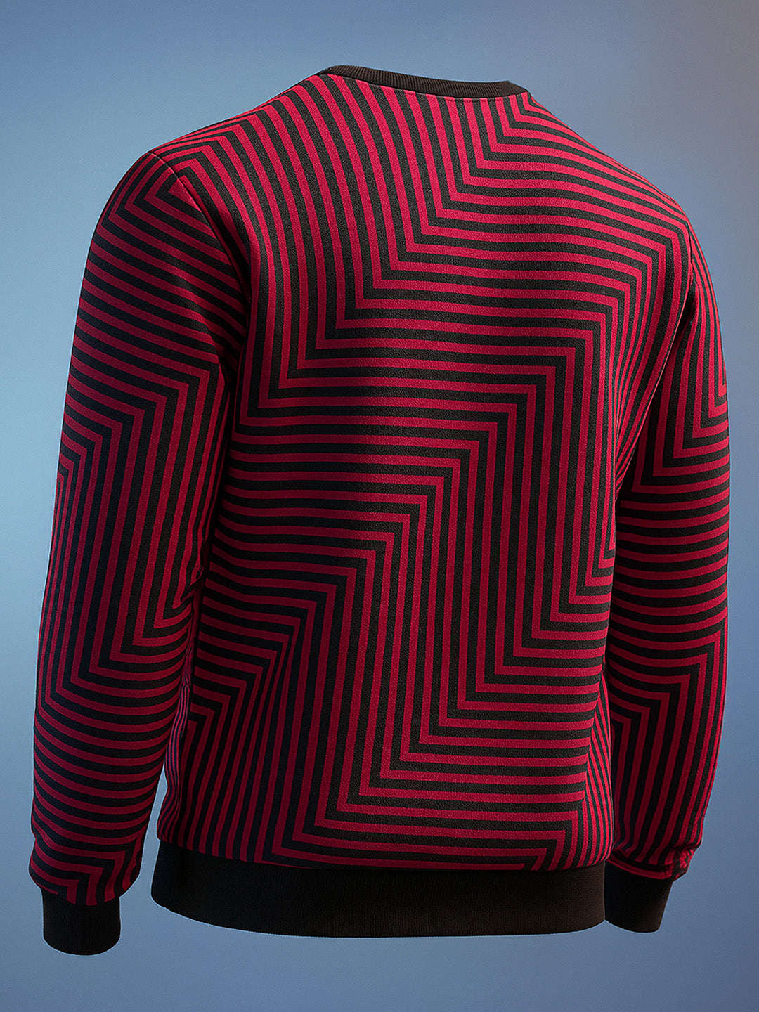 Men's Blood Red Regular Fit Striped Casual Sweat Shirt