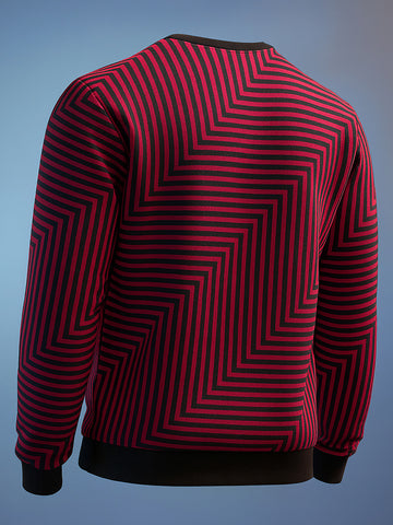 Men's Blood Red Regular Fit Striped Casual Sweat Shirt