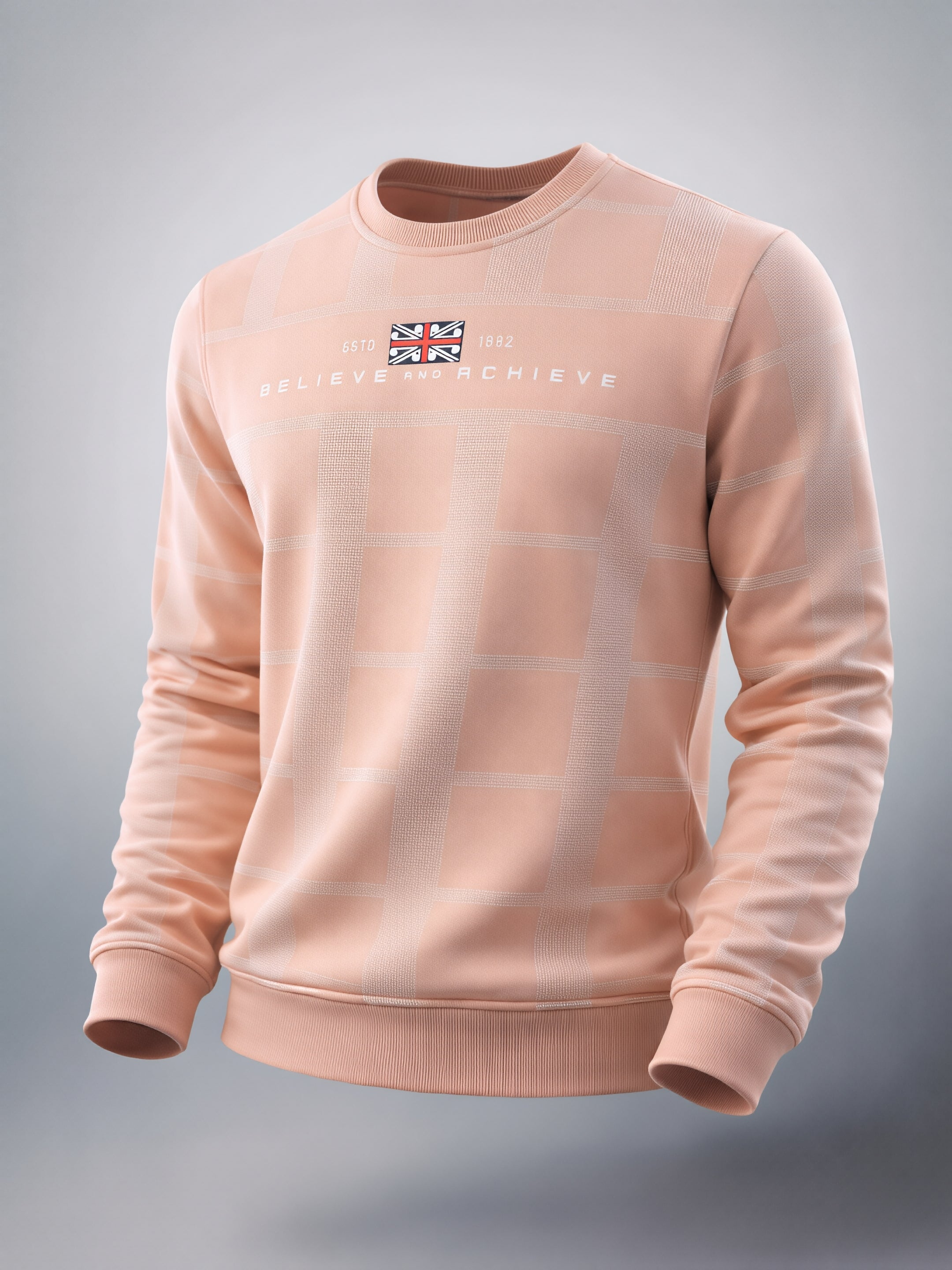 Men's Pink Regular Fit Checkered Casual Sweat Shirt
