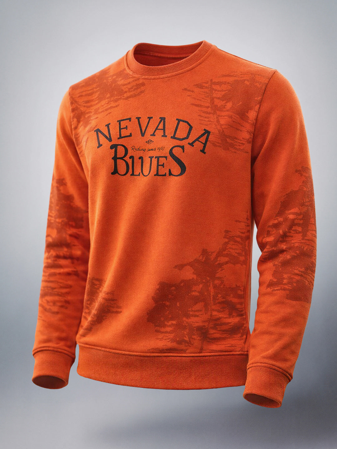 Men's Rust Regular Fit Printed Casual Sweat Shirt