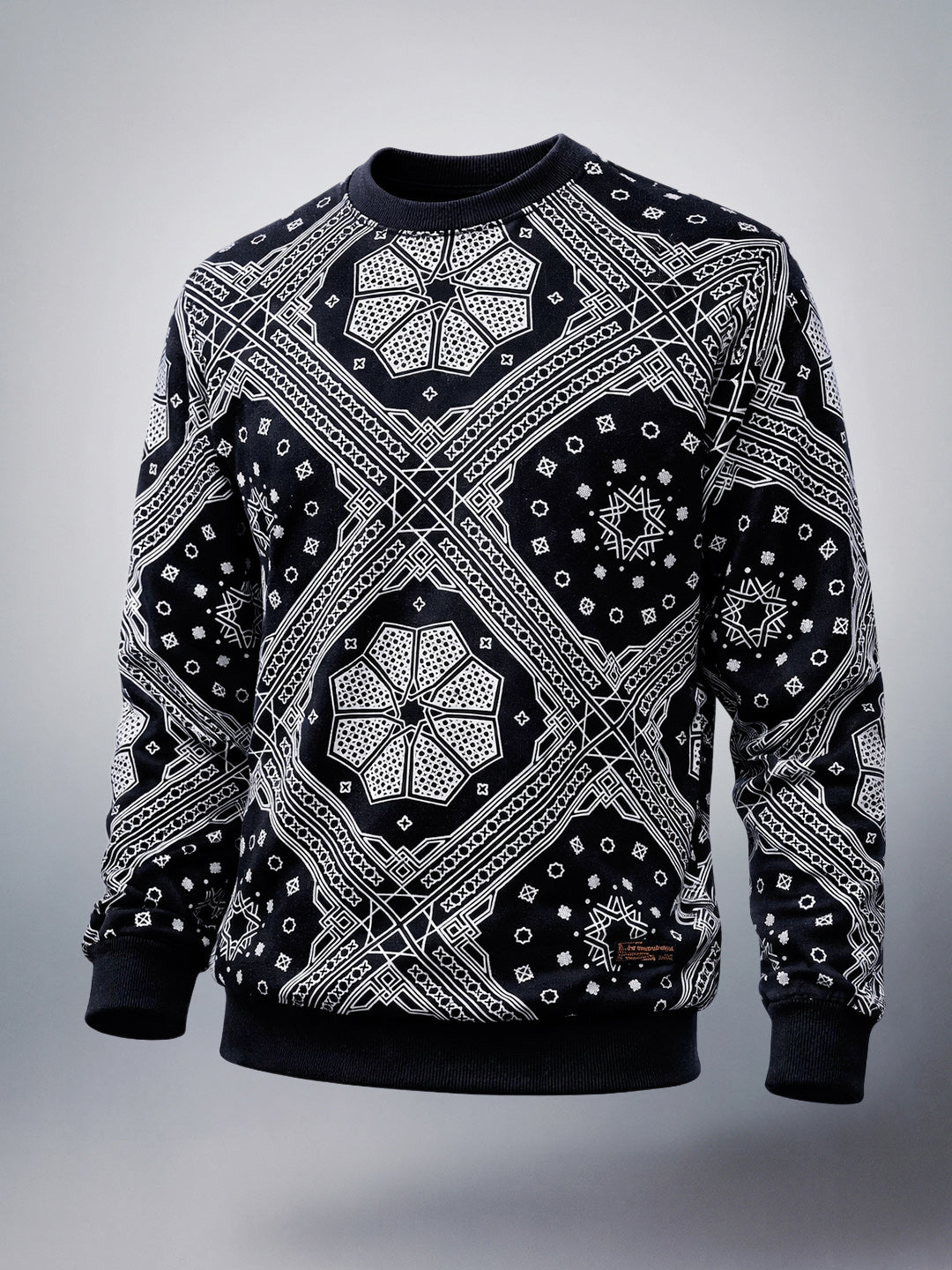 Men's Black Regular Fit Printed Casual Sweat Shirt