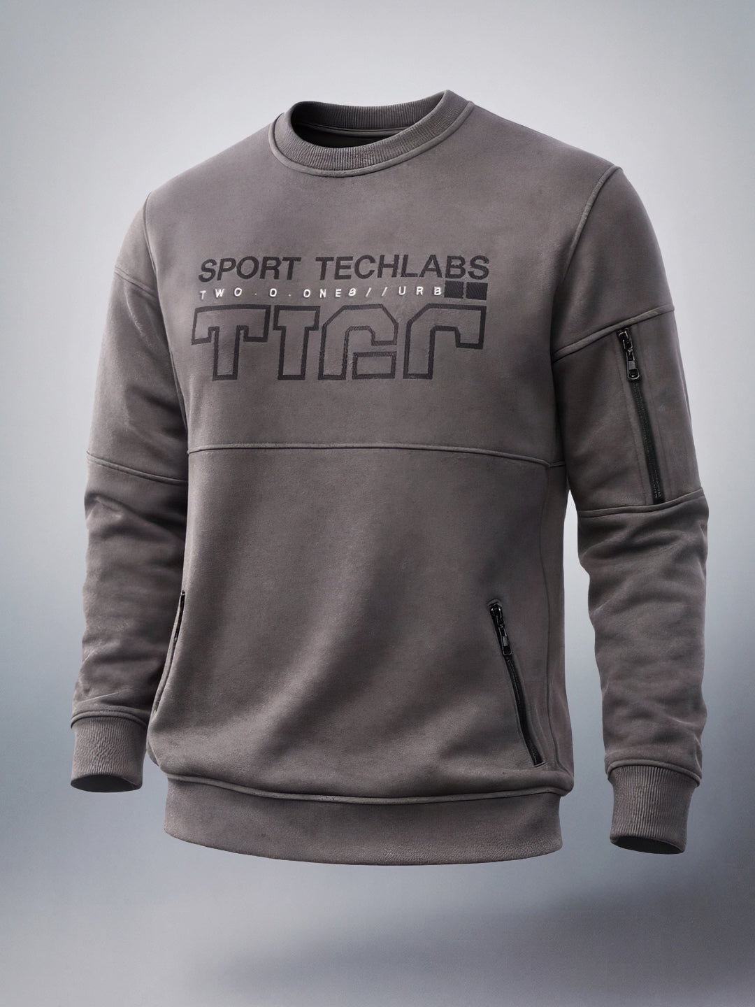 Men's Dark Grey Regular Fit Printed Casual Sweat Shirt