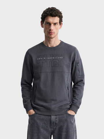 Men's Dark Grey Regular Fit Printed Casual Sweatshirts