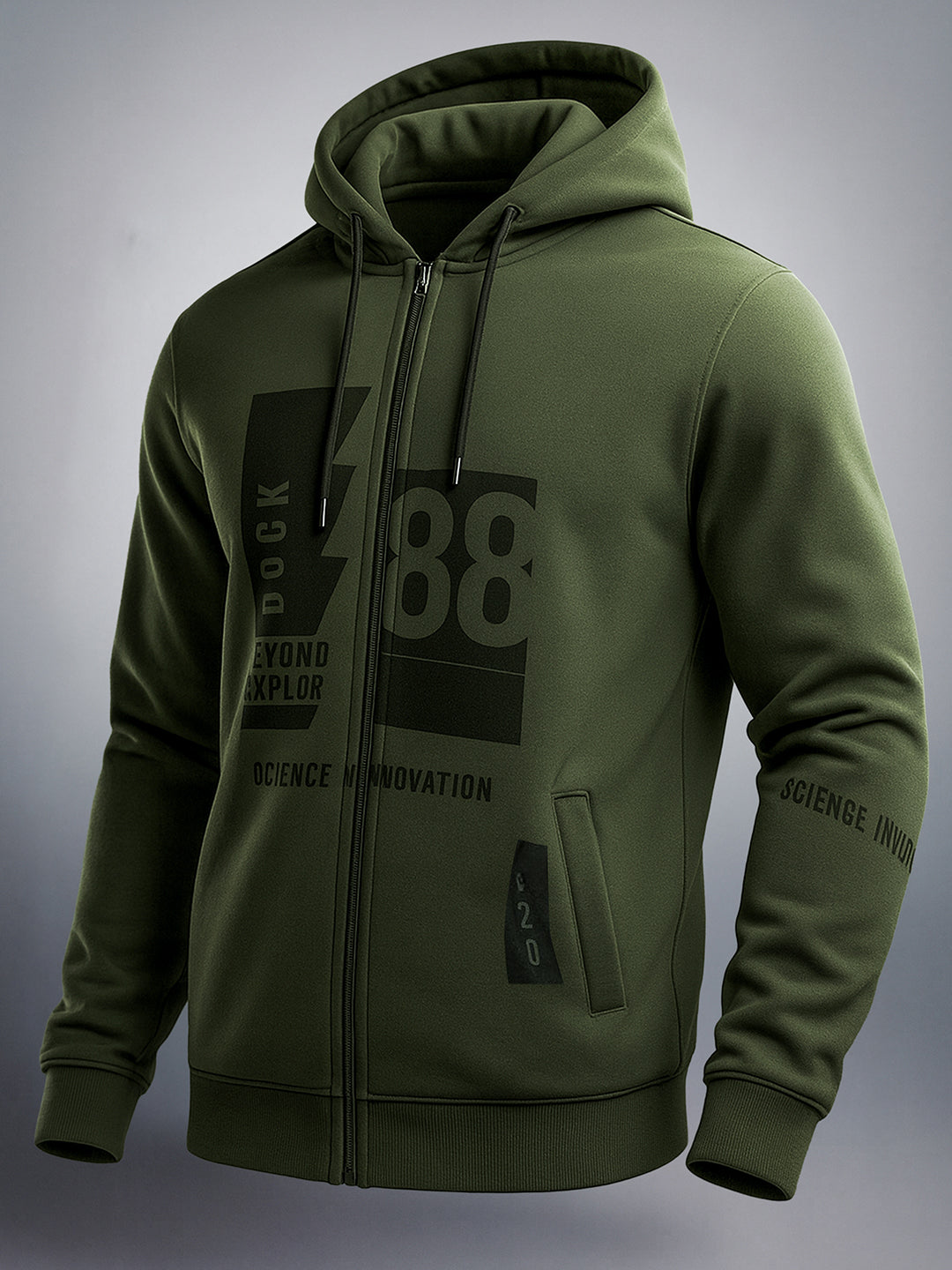 Men's Olive Regular Fit Printed Casual Sweat Shirt