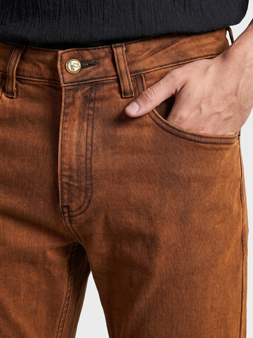 Men's Brown Slim Straight Fit Solid Street Jeans