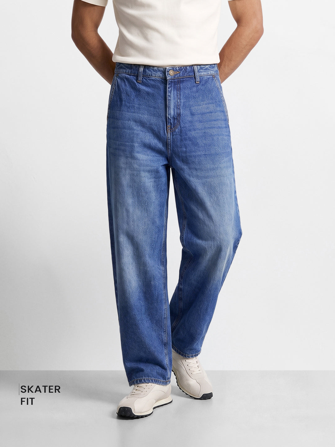 Men's Blue Skater Fit Solid Street Wear Jeans