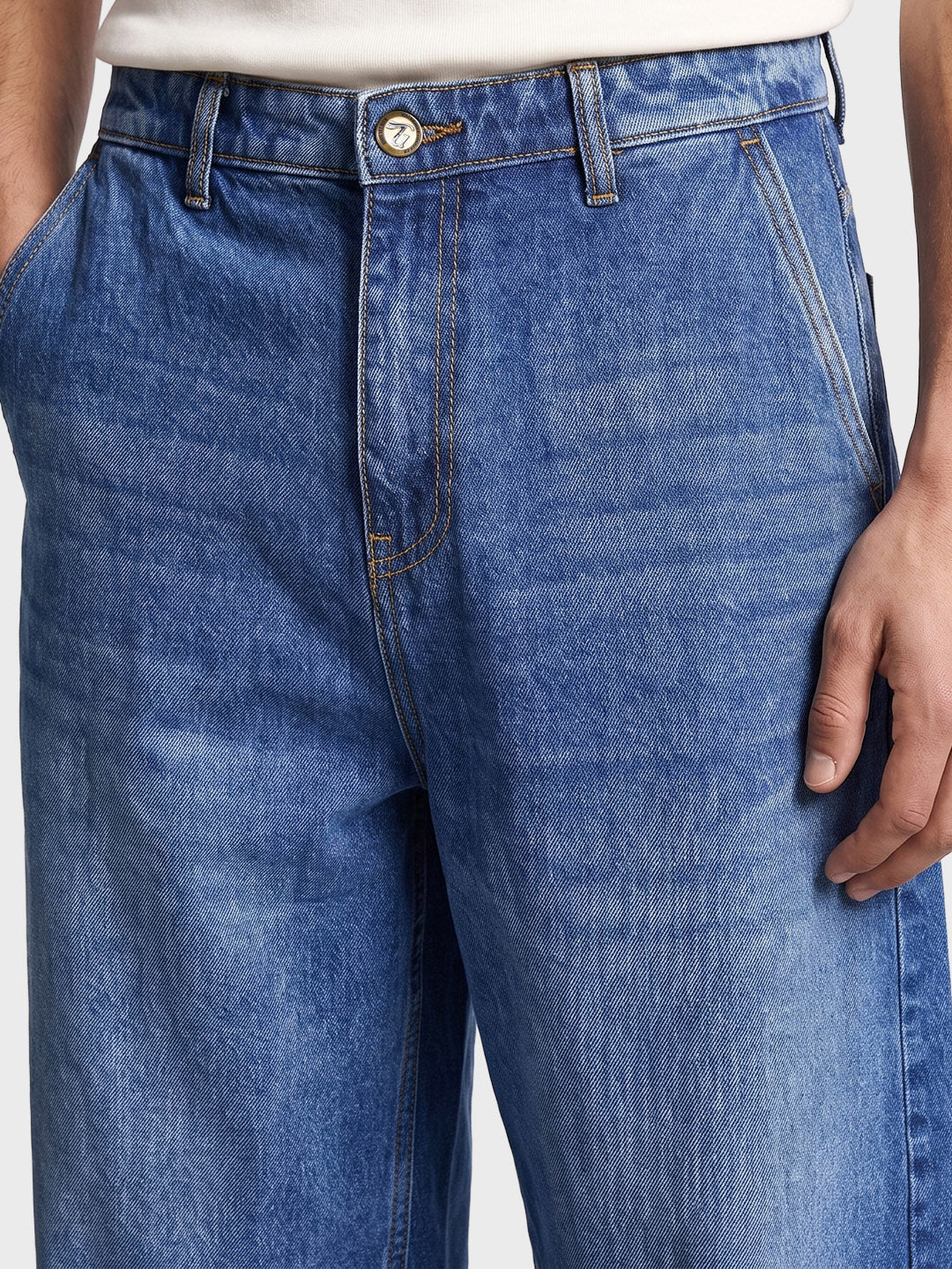 Men's Blue Skater Fit Solid Street Wear Jeans