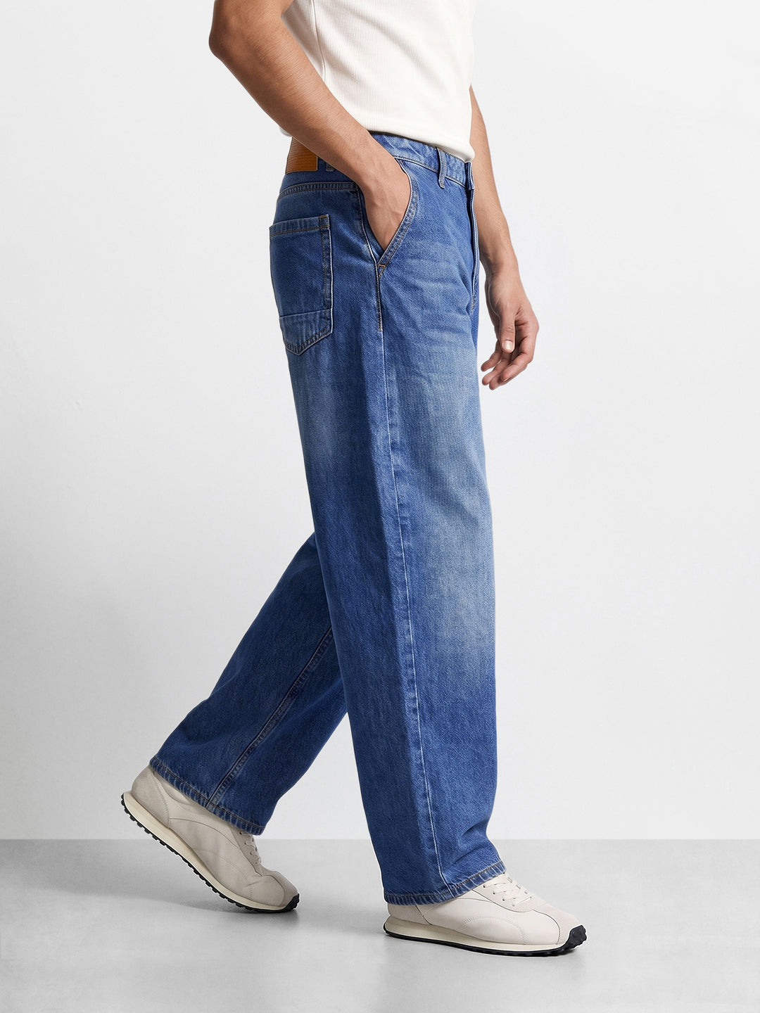Men's Blue Skater Fit Solid Street Wear Jeans