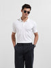 Men's White Regular Fit Textured Casual T-Shirt