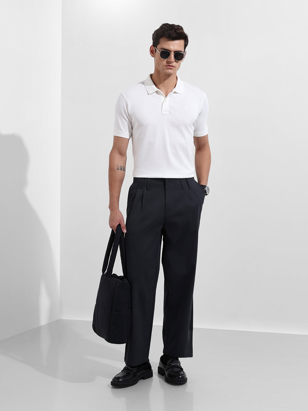 Men's White Regular Fit Textured Casual T-Shirt