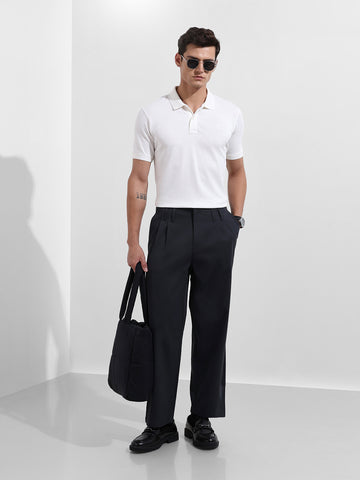 Men's White Regular Fit Textured Casual T-Shirt
