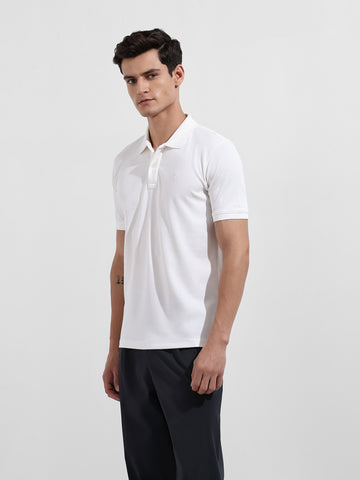 Men's White Regular Fit Textured Casual T-Shirt