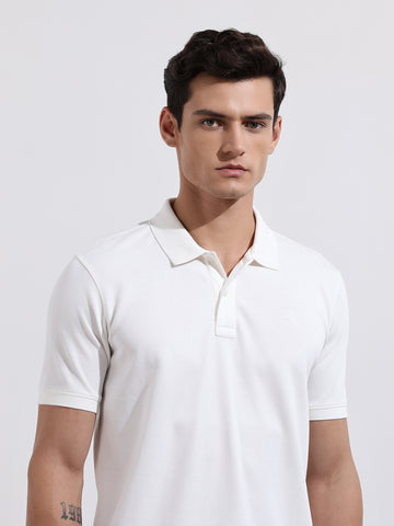 Men's White Regular Fit Textured Casual T-Shirt