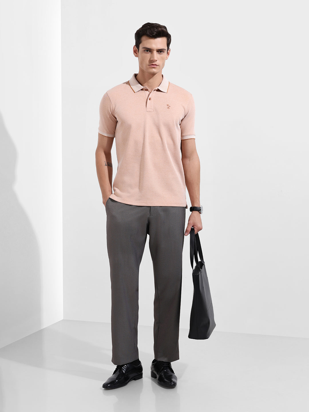 Men's Brown Regular Fit Textured Casual T-Shirt