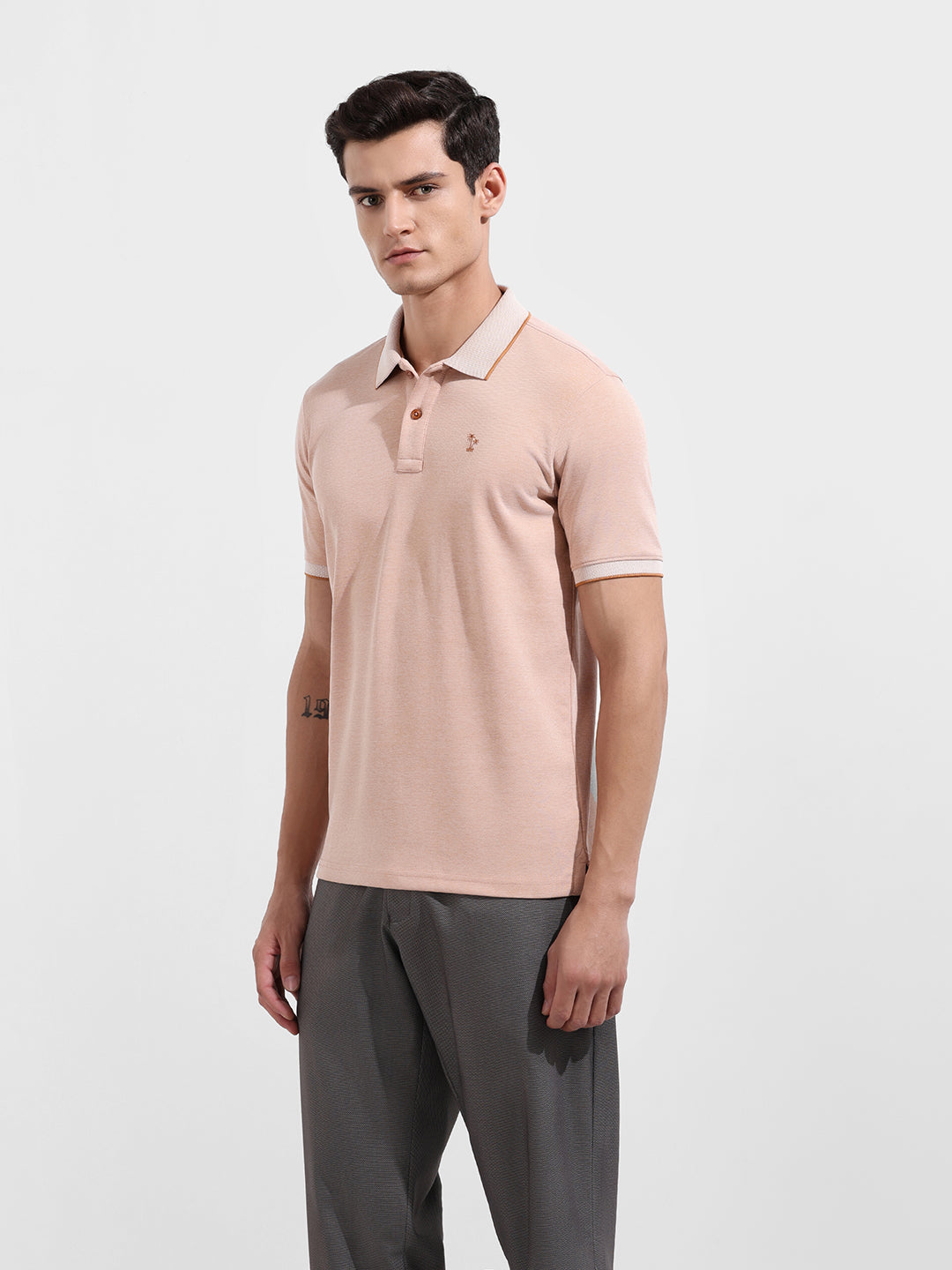 Men's Brown Regular Fit Textured Casual T-Shirt