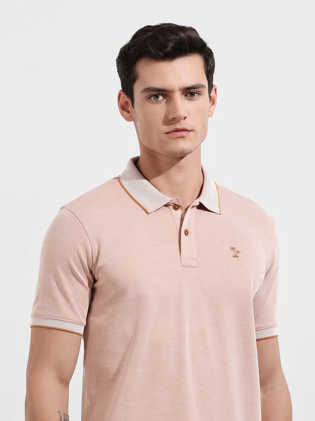 Men's Brown Regular Fit Textured Casual T-Shirt