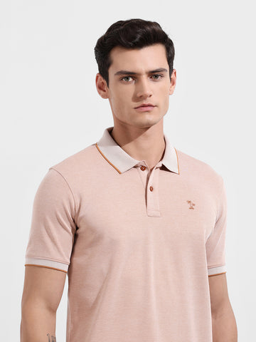 Men's Brown Regular Fit Textured Casual T-Shirt